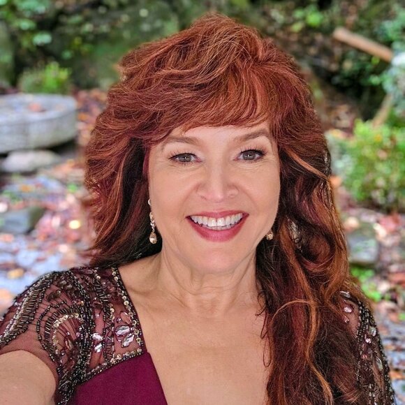 Woman's Burgundy Xscape Beaded Sleeve Ruched Gown - Picture 6 of 9